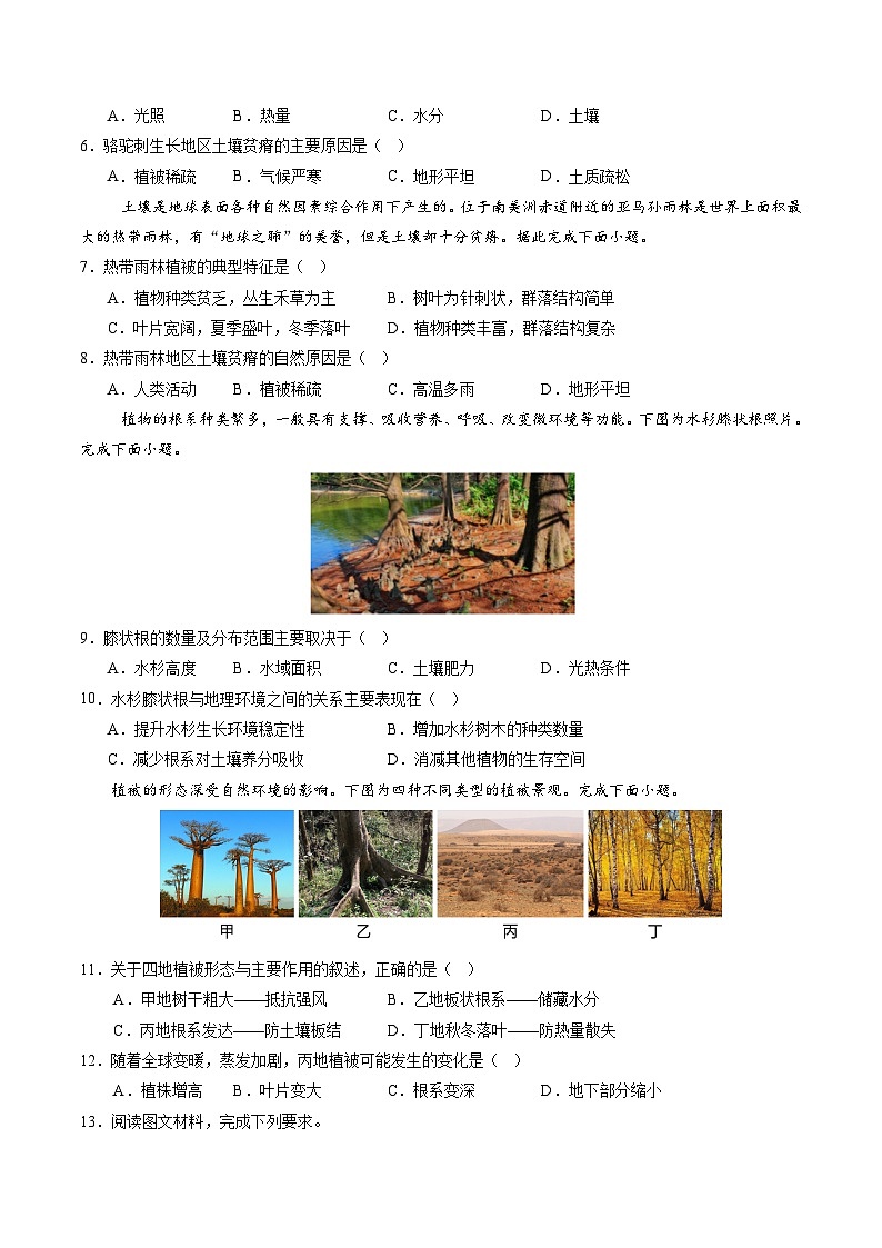 2.7 植被與自然環(huán)境的關(guān)系（分層練）（原卷版）第2頁(yè)