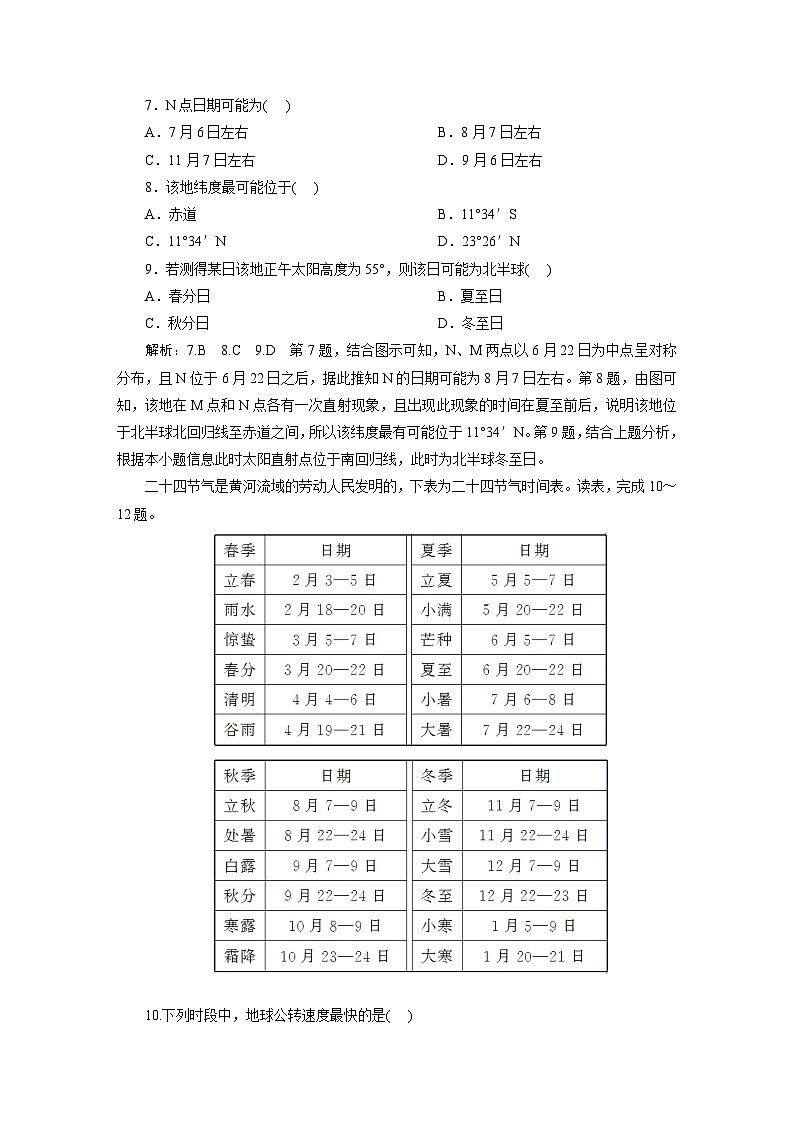 新课标高考地理一轮复习课时跟踪检测(八) 正午太阳高度的变化及四季更替和五带划分含答案第3页