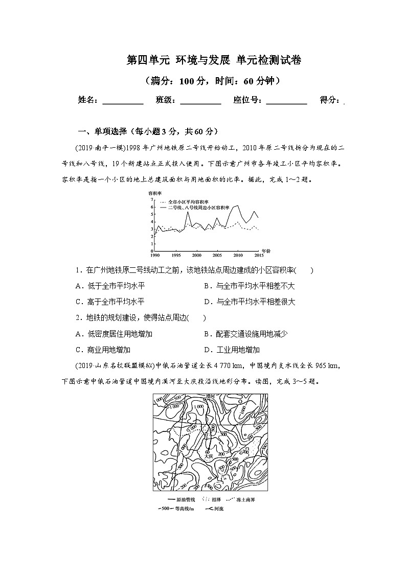 【新教材】魯教版高中地理必修第二冊 第四單元《環(huán)境與發(fā)展》單元測試卷(原卷)第1頁
