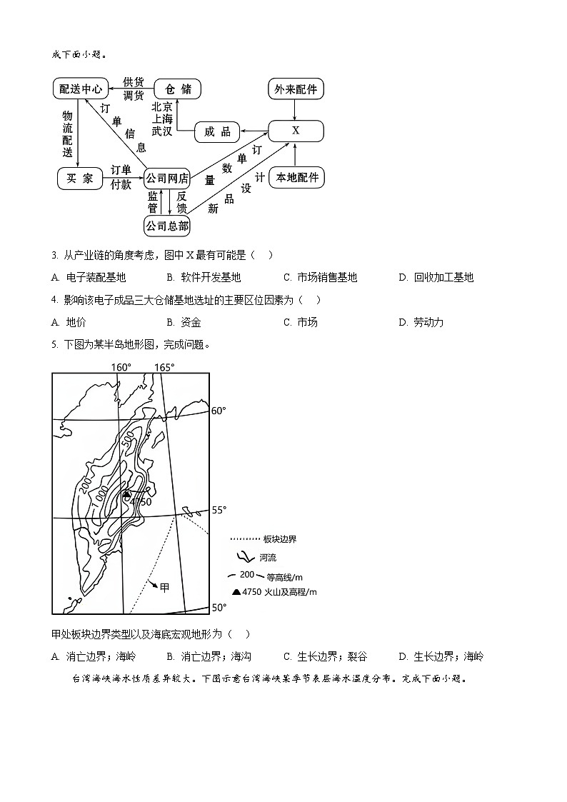 浙江省A9协作体2024-2025学年高三上学期8月考试地理试题(原卷版)第2页