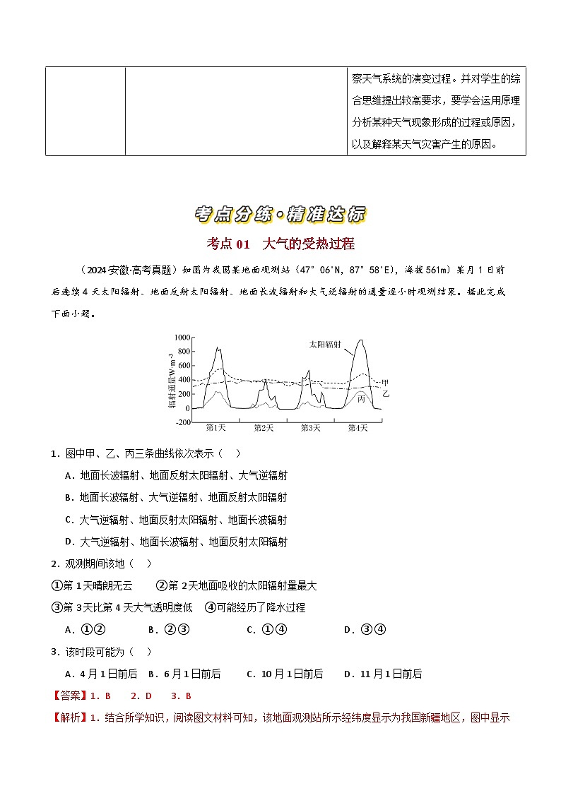 三年(2022-2024)高考地理真题分类汇编(全国通用)专题03 地球上的大气(解析版)02
