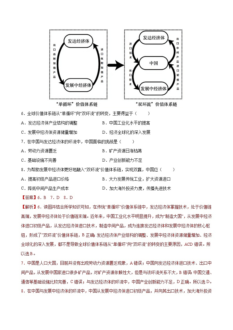 中图版2019高二地理选择性必修2 3.4“一带一路”倡议与国际合作 练习03