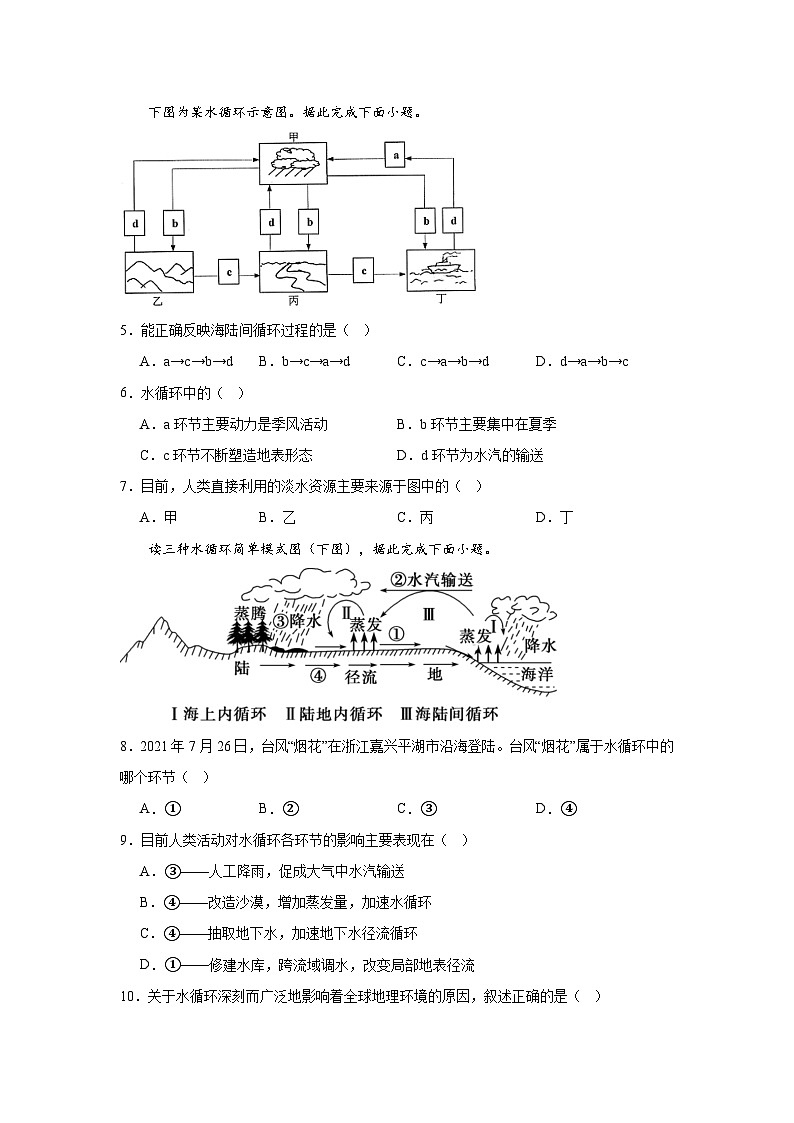 中圖版2019高一地理必修第一冊 2.4水循環(huán)過程及地理意義 分層練習(xí) （原卷版）第2頁