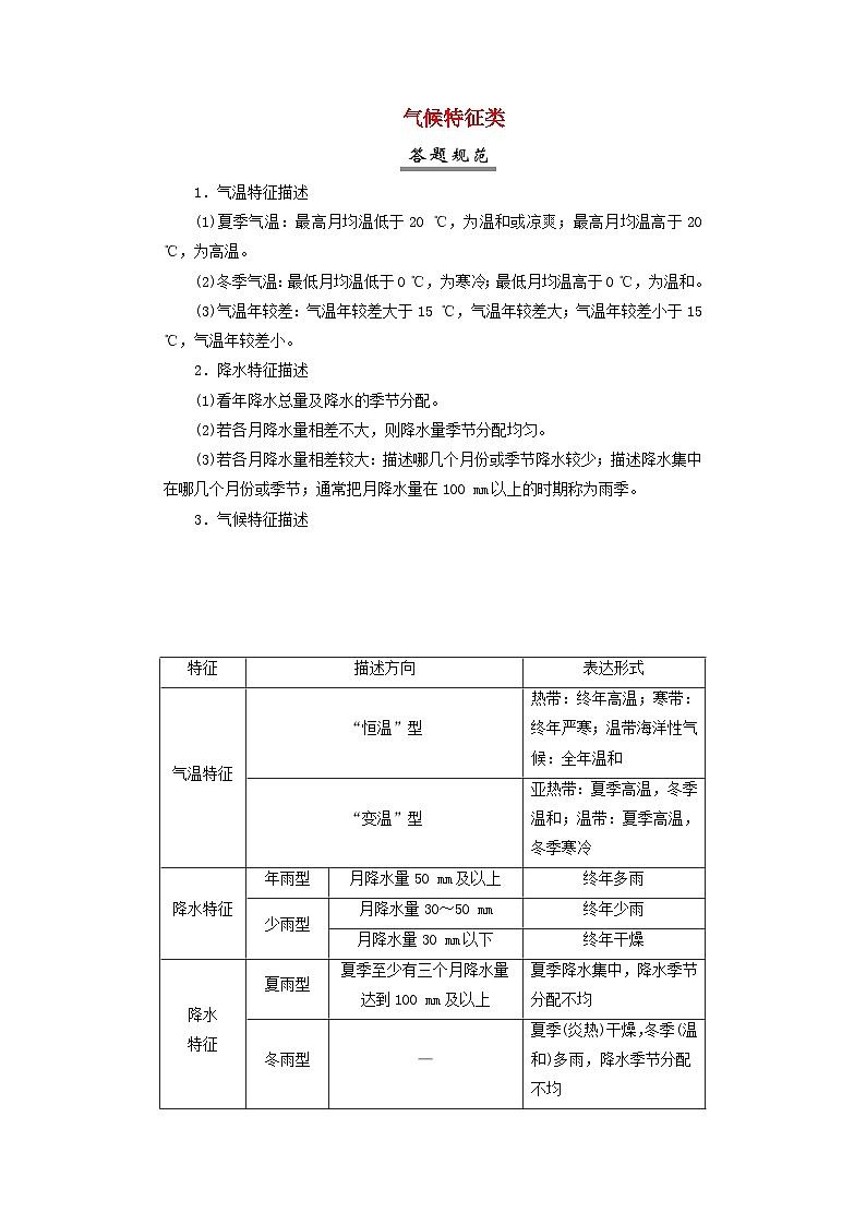 2025届高考地理一轮复习专题指导答题规范3气候特征类学案第1页