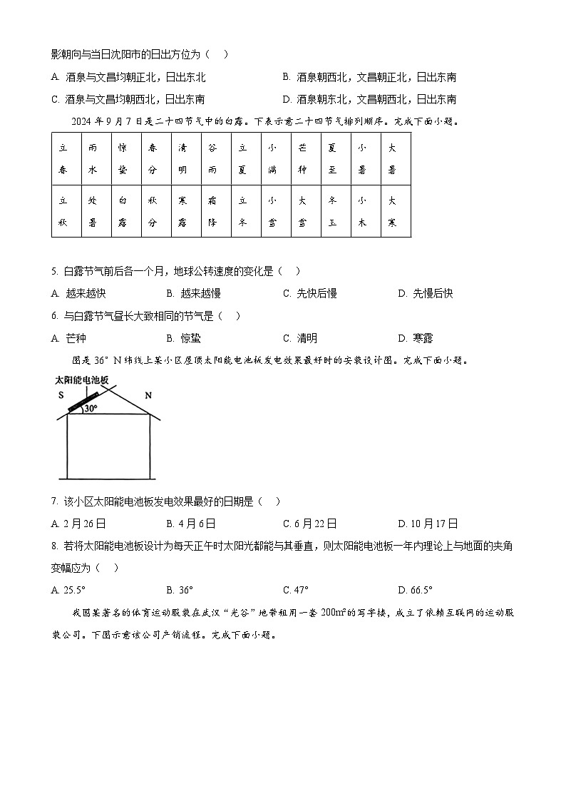 辽宁省名校联盟2024-2025学年高二上学期9月联合考试地理试题(原卷版)02