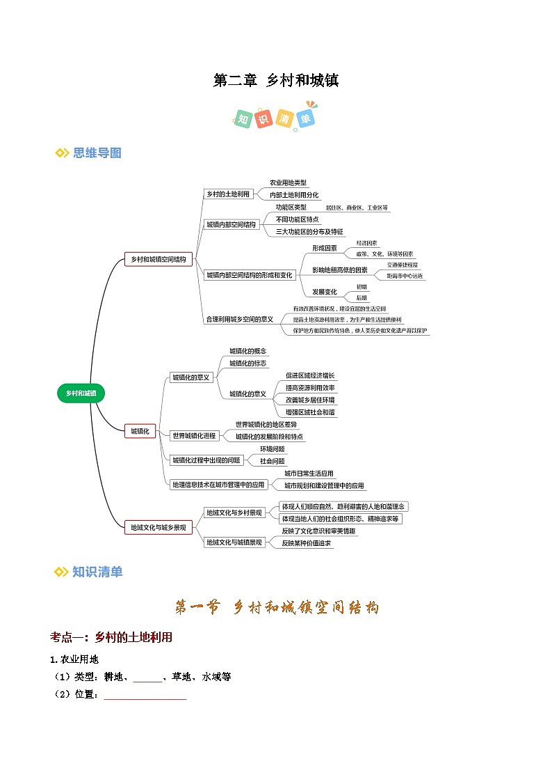 第二章 乡村和城镇(考点清单)(挖空版)第1页