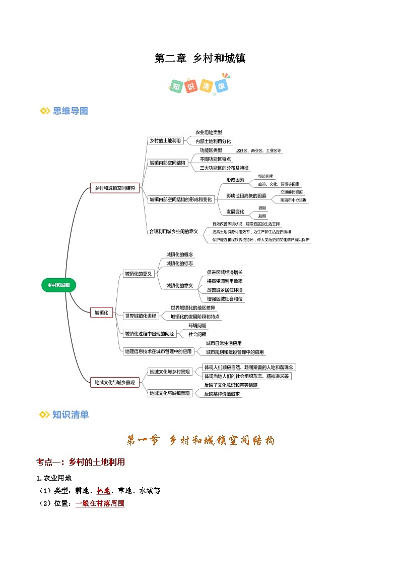 第二章 乡村和城镇(考点清单)(背记版)第1页