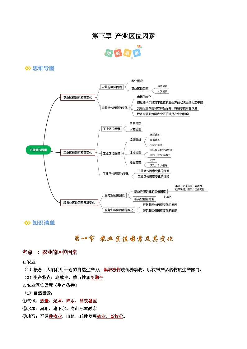 第三章 产业区位因素(考点清单)(背记版)第1页