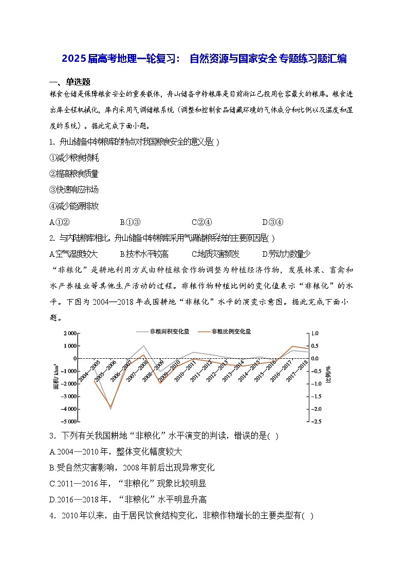 2025届高考地理一轮复习:  自然资源与国家安全 专题练习题汇编(含答案解析)第1页