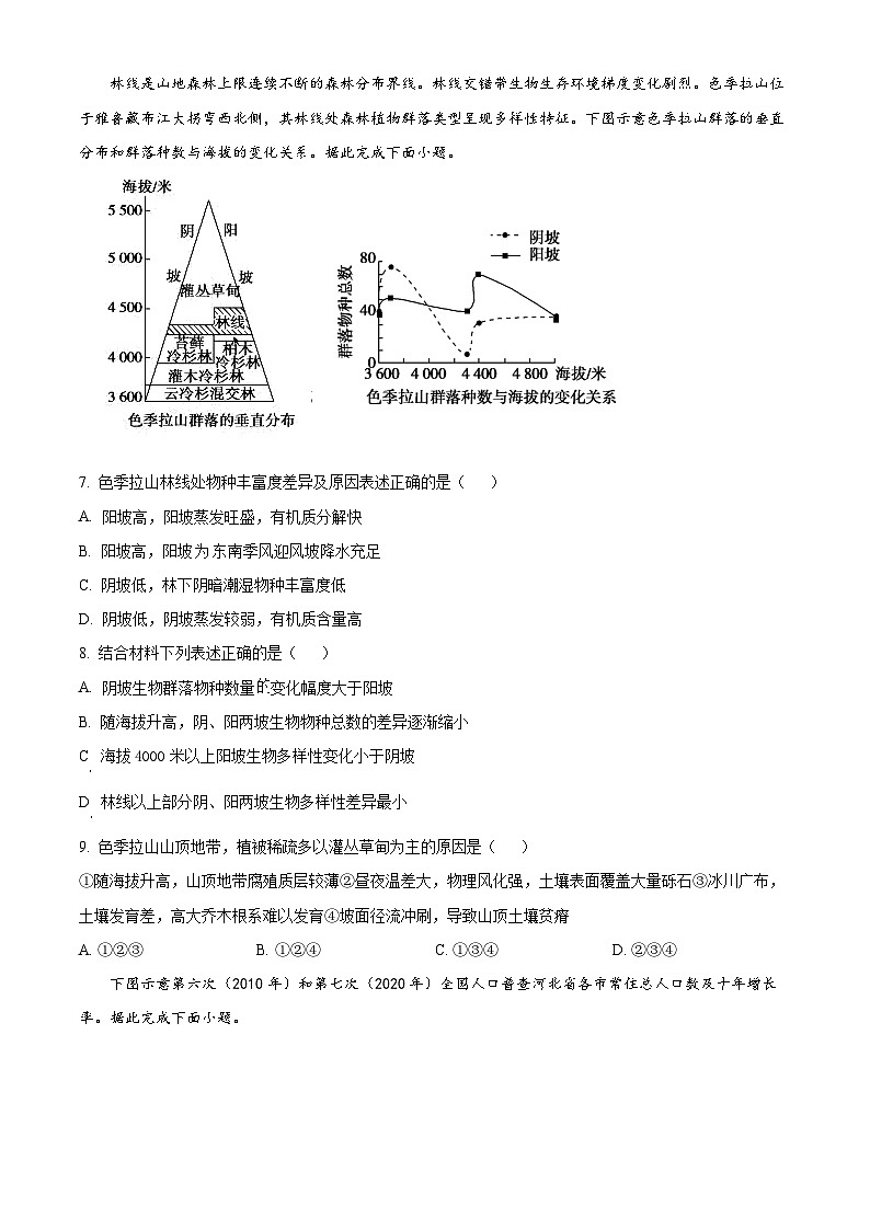 河北省“五個(gè)一”名校聯(lián)盟2022-2023學(xué)年高三上學(xué)期12月聯(lián)考地理試題（含答案）第3頁