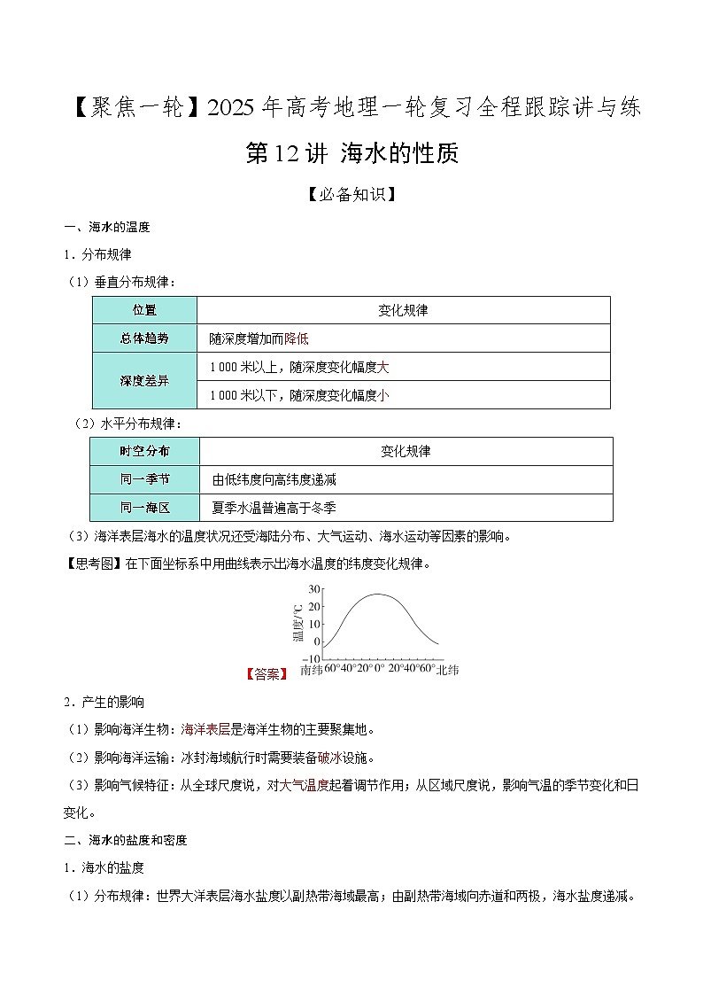 第12讲 海水的性质(知识清单)-【聚焦一轮】2025年高考地理一轮复习全程跟踪讲与练(解析版)第1页