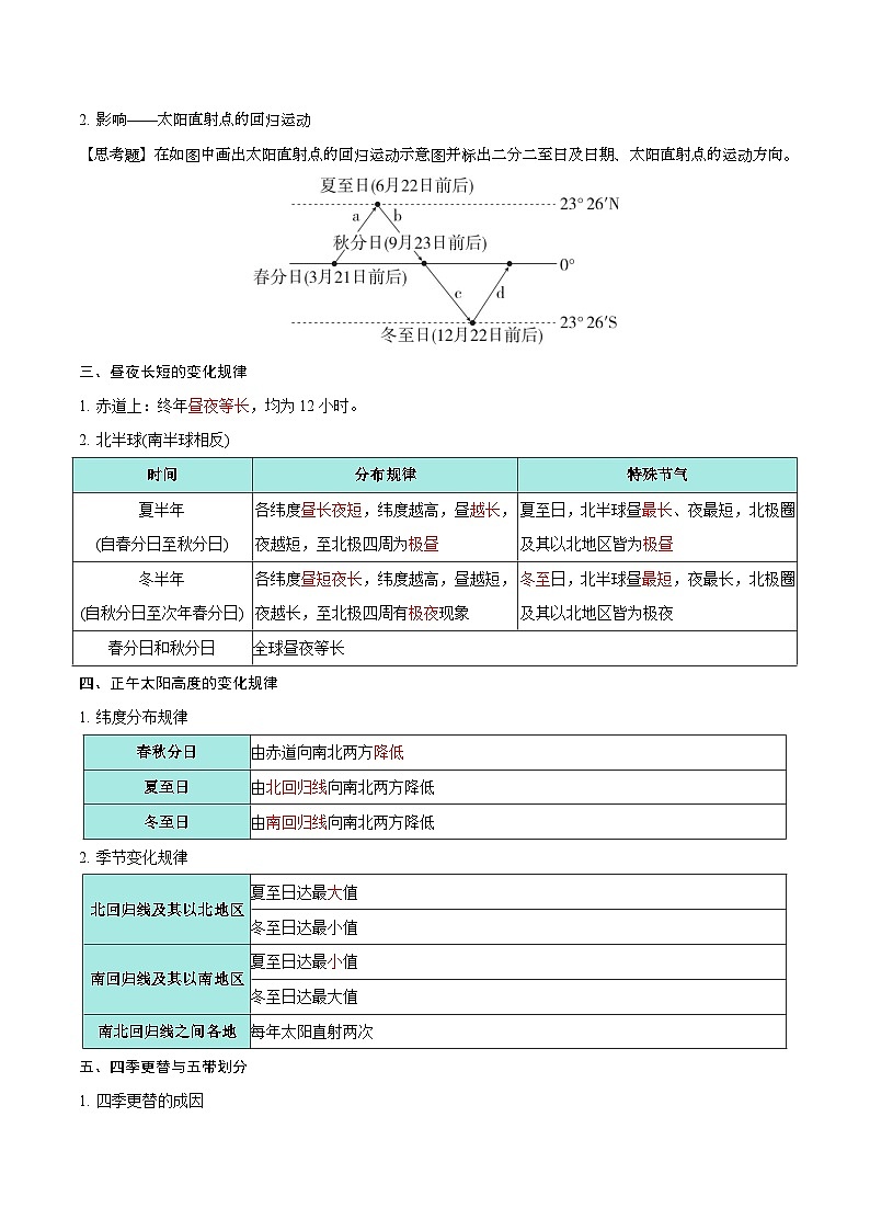 第5讲 地球公转及其地理意义(知识清单)-【聚焦一轮】2025年高考地理一轮复习全程跟踪讲与练(解析版)第2页