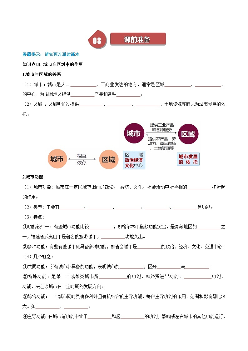 人教版高中地理选择性必修二同步讲义3.1 城市的辐射功能(原卷版)第2页