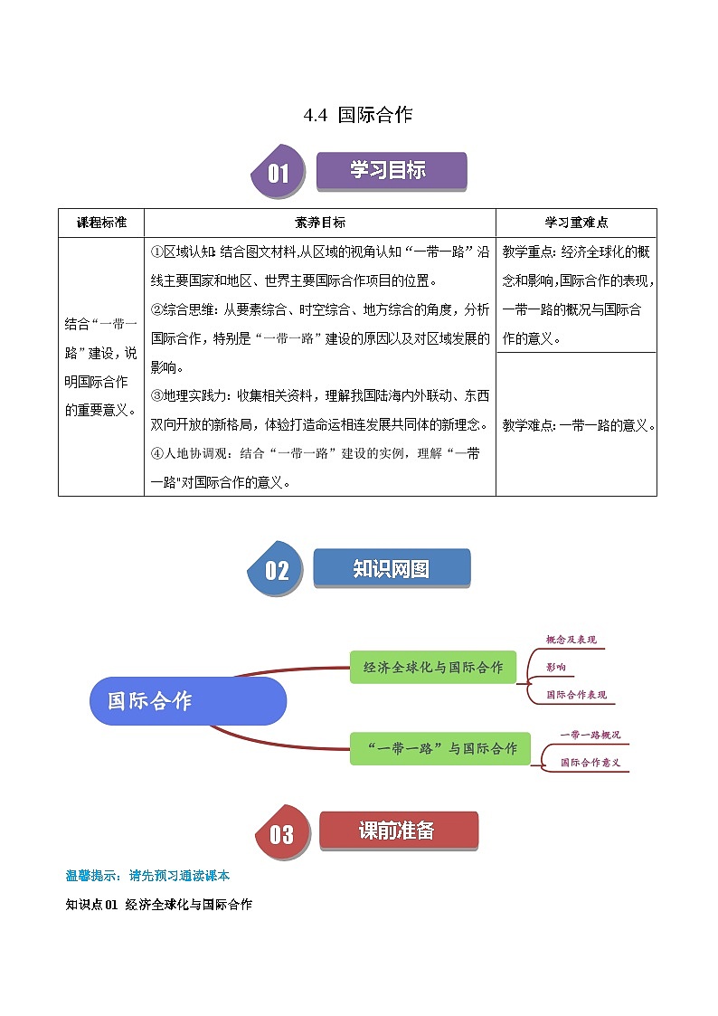 人教版高中地理选择性必修二同步讲义4.4 国际合作(解析版)第1页