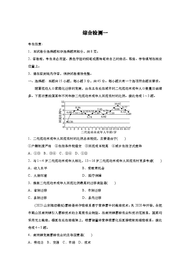 2025年高考地理一轮复习:综合检测一(含解析)第1页