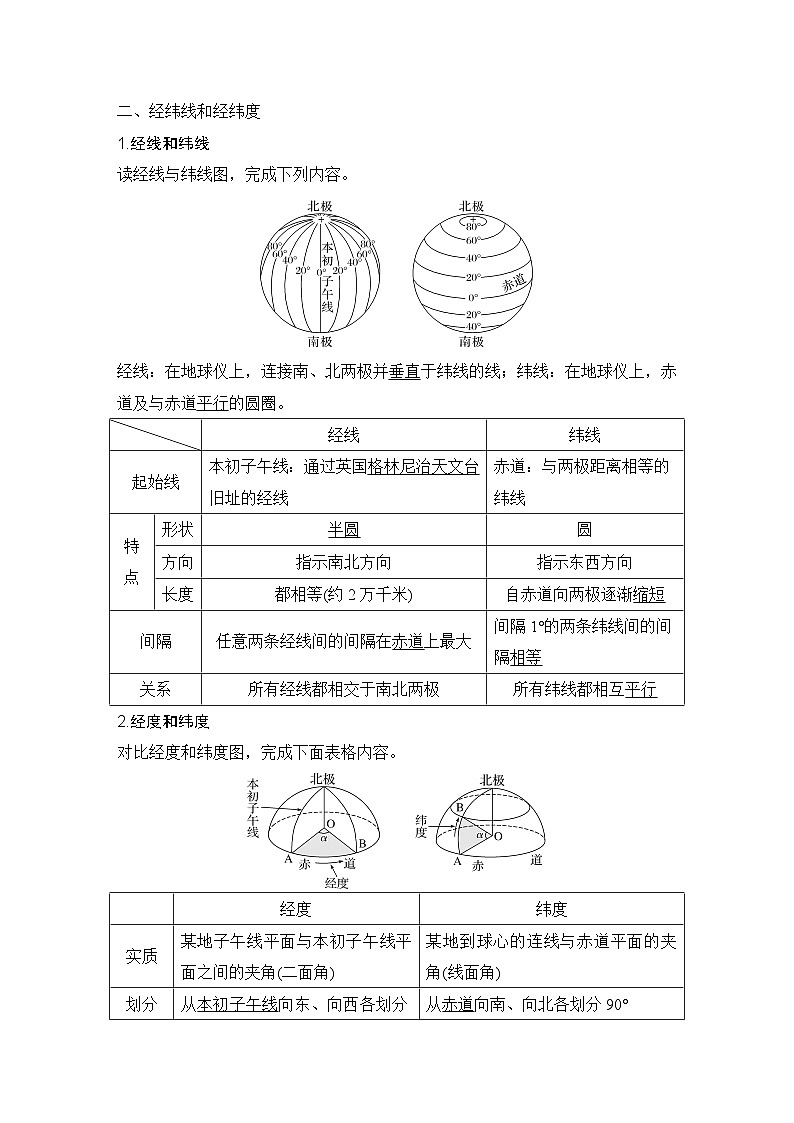 2025屆高中地理一輪復(fù)習(xí)講義：第一部分自然地理第一單元地球與地圖第1課時(shí)　地球儀與經(jīng)緯網(wǎng)（教師版）第2頁(yè)
