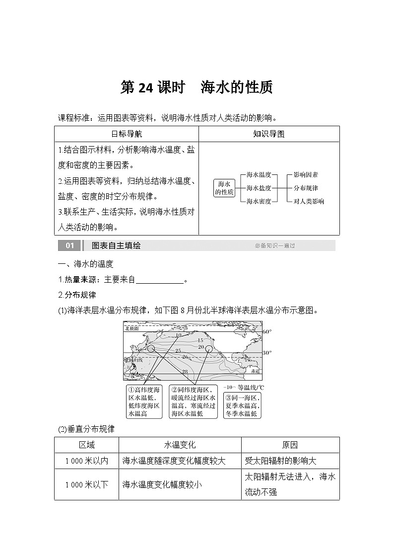 2025届高中地理一轮复习讲义:第一部分自然地理第六单元地球上的水第24课时 海水的性质(学生版)第1页