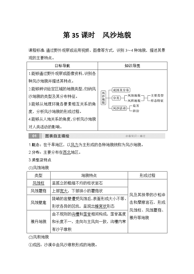 2025届高中地理一轮复习讲义:第一部分自然地理第七单元地表形态的塑造第35课时 风沙地貌(教师版)第1页