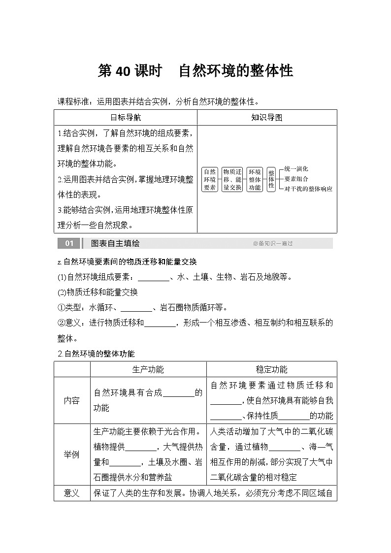 2025届高中地理一轮复习讲义:第一部分自然地理第八单元自然环境的整体性与差异性第40课时 自然环境的整体性(学生版)第1页