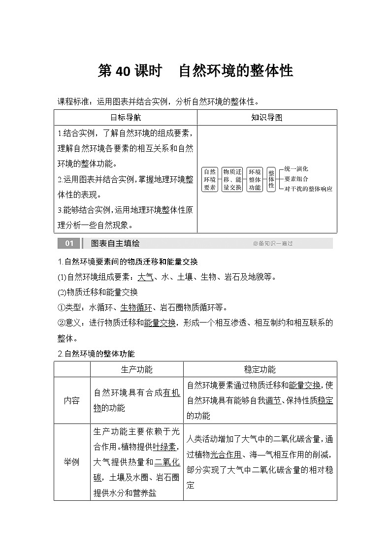 2025届高中地理一轮复习讲义:第一部分自然地理第八单元自然环境的整体性与差异性第40课时 自然环境的整体性(教师版)第1页