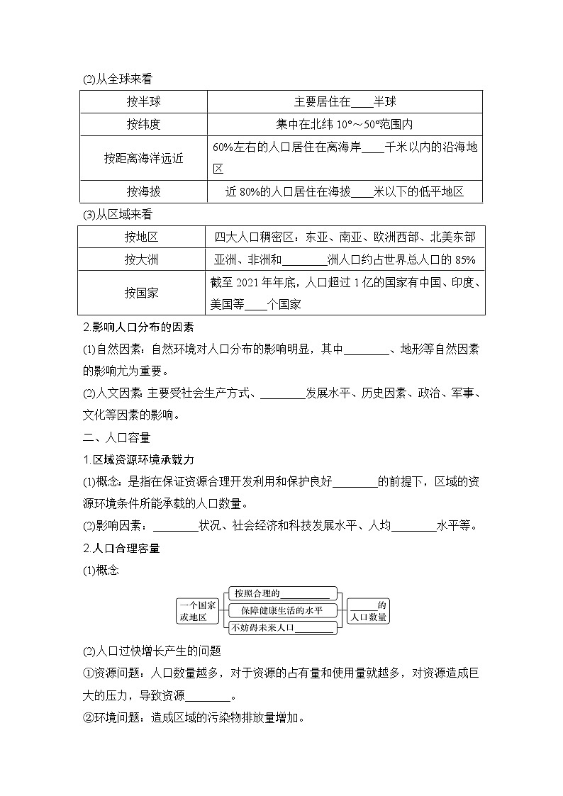 2025届高中地理一轮复习讲义:第二部分人文地理第十单元人口第46课时 人口分布与人口容量(学生版)第2页