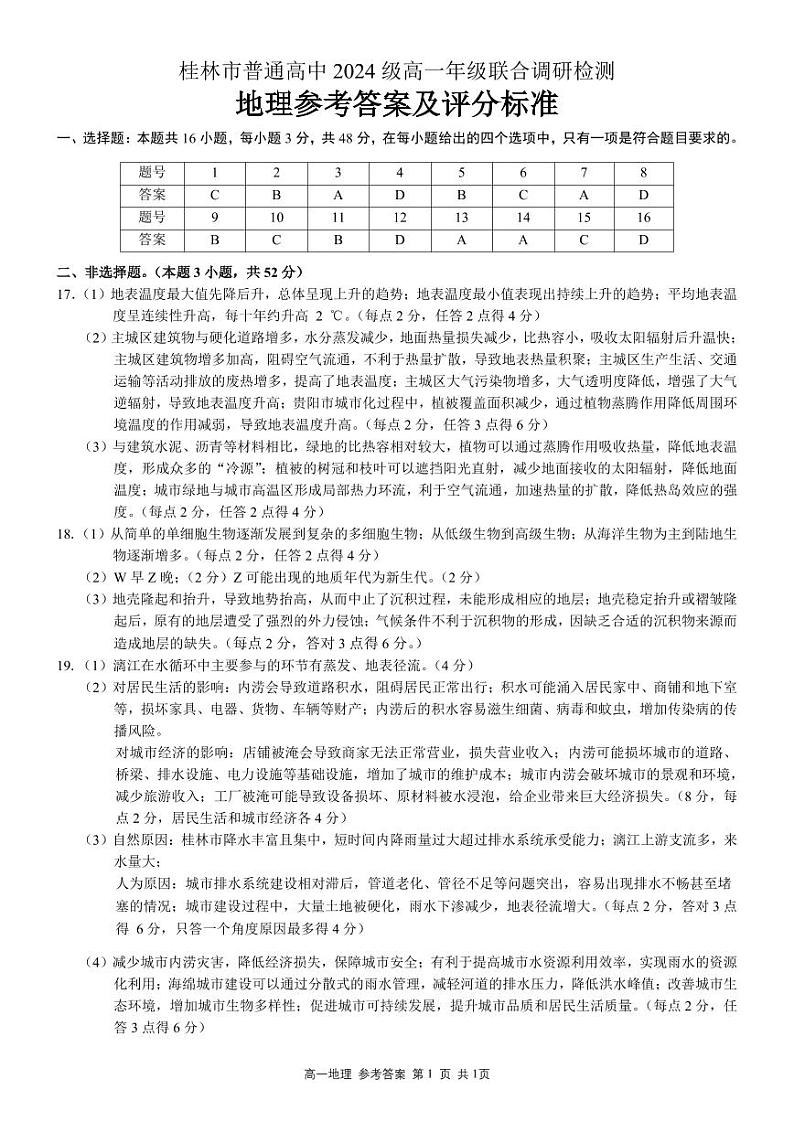 广西桂林市2024-2025学年高一上学期期中检测地理试题01