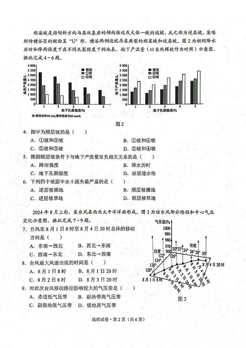 云南省大理白族自治州2025届高三上学期第一次复习统一检测地理试卷(PDF版附解析)第2页