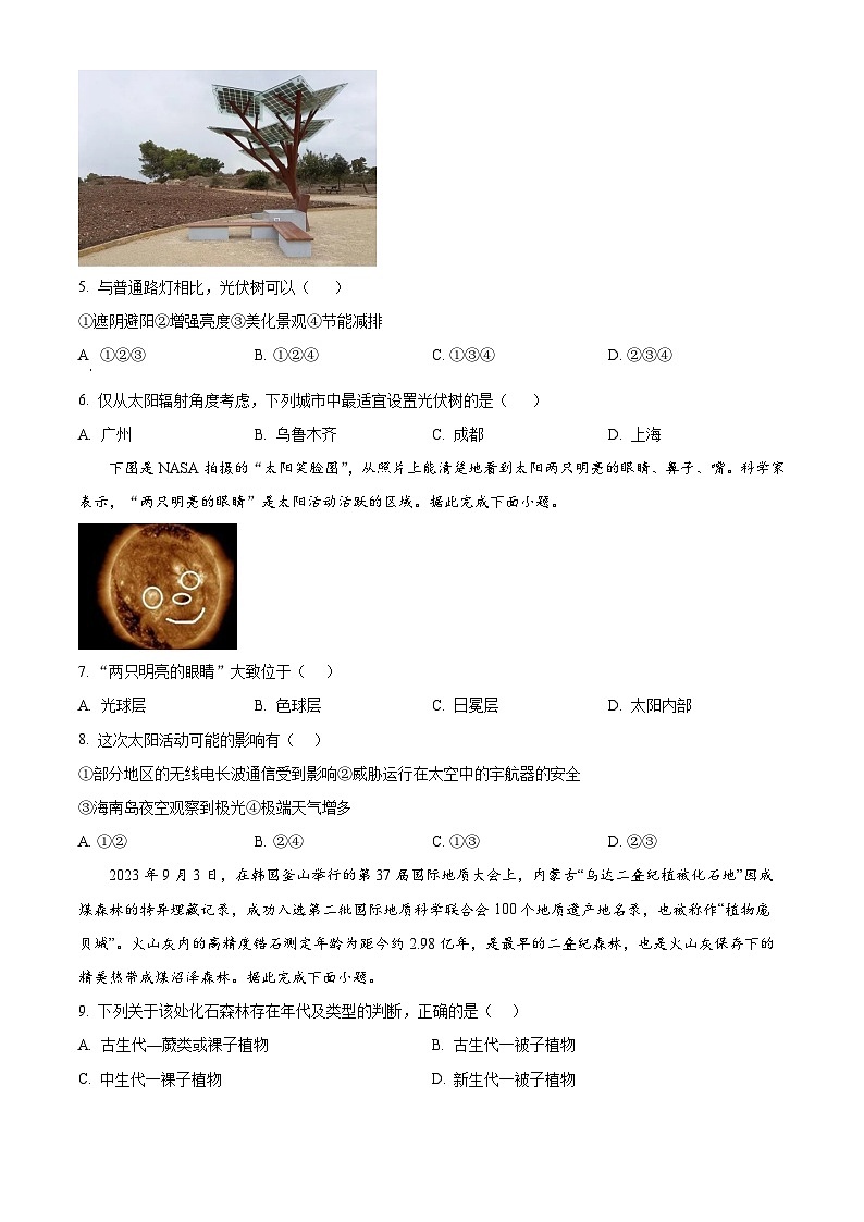 宁夏回族自治区银川一中2024-2025学年高一上学期期中考试地理试卷(Word版附解析)第2页