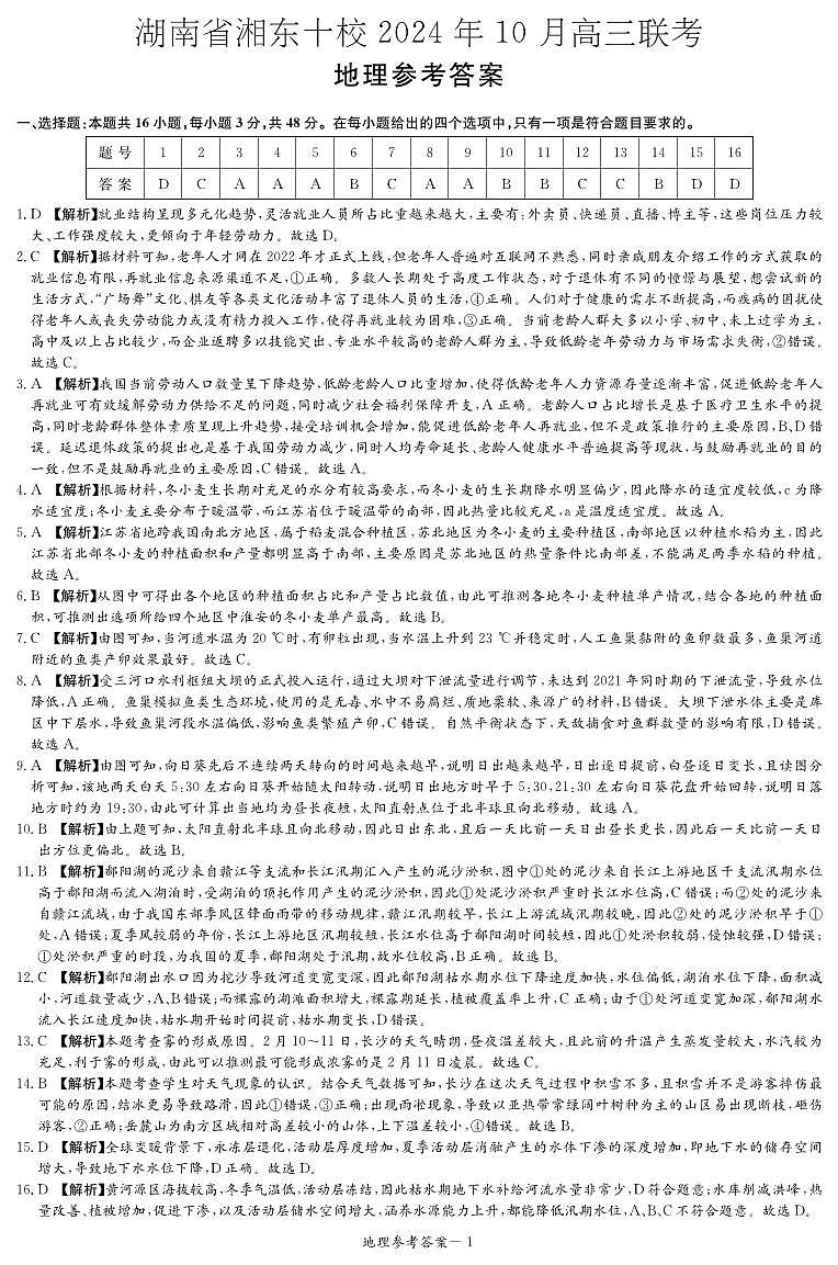 湖南省湘东十校2025届高三10月联考地理试题及参考答案01