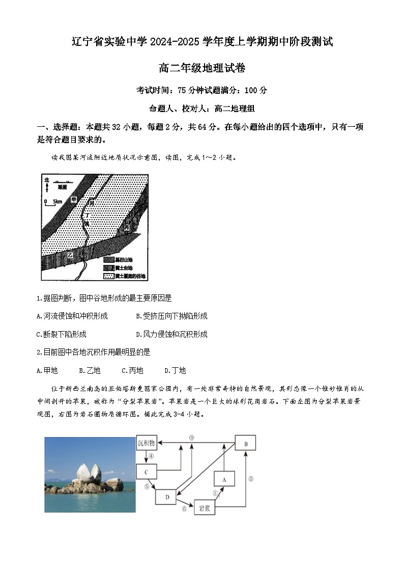 辽宁省沈阳市辽宁省实验中学2024-2025学年高二上学期期中考试地理试题第1页