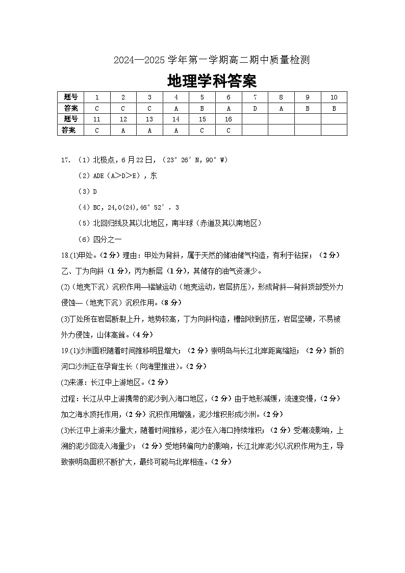 福建省福州福清市2024-2025学年高二上学期期中考试地理试题01