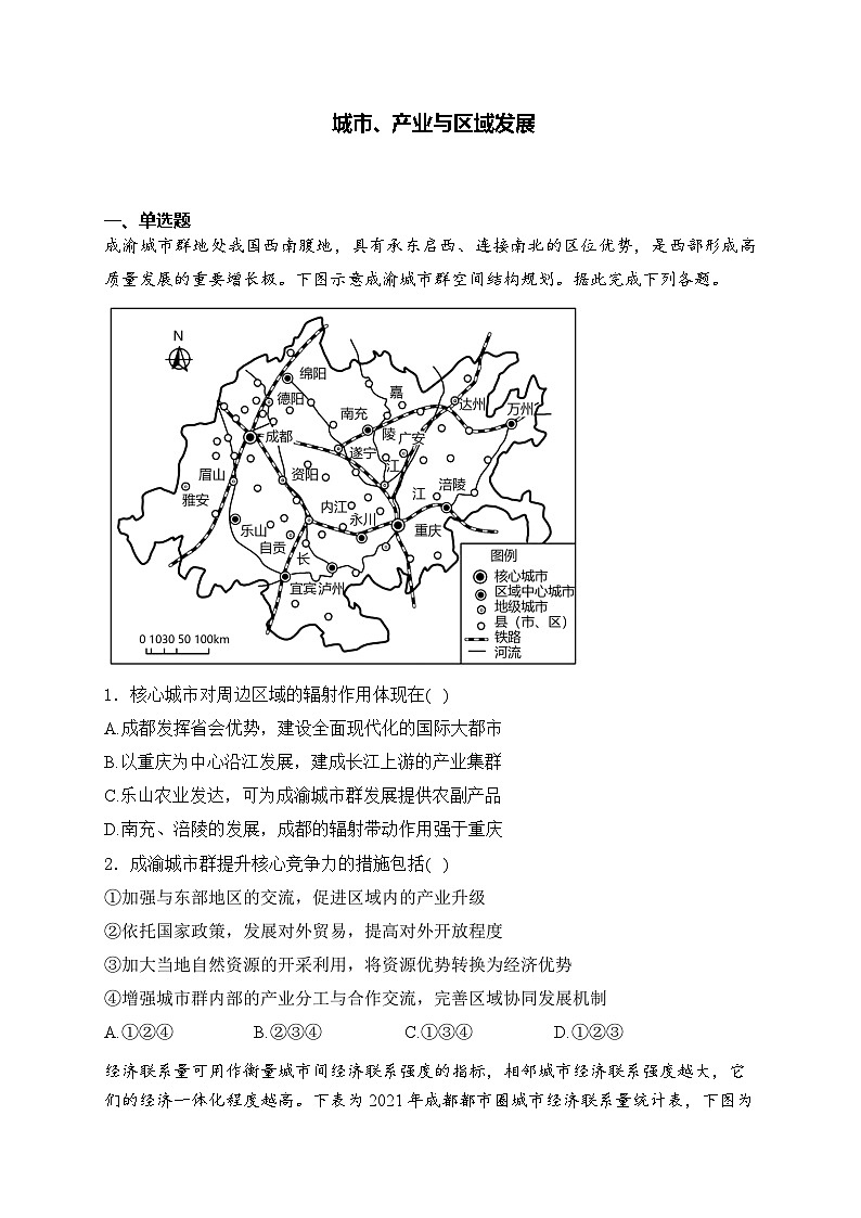 2025届高中地理一轮复习基础知识专题练: 城市、产业与区域发展第1页