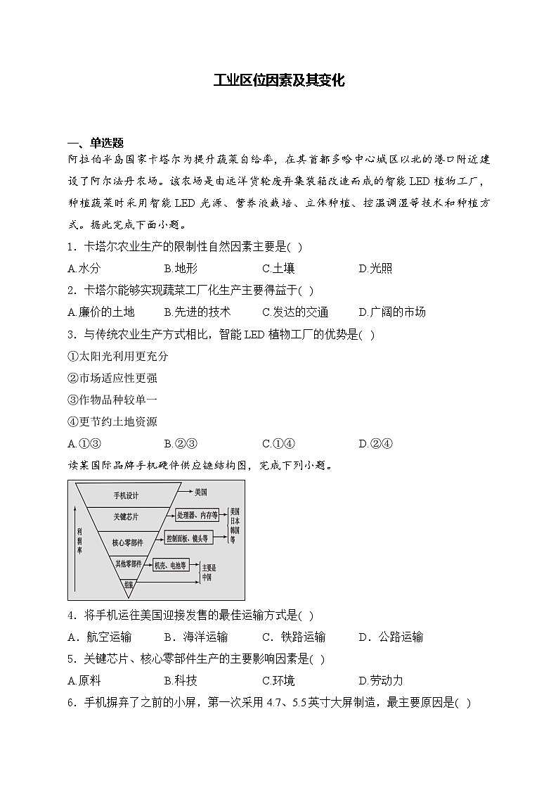 2025届高中地理一轮复习基础知识专题练: 工业区位因素及其变化第1页