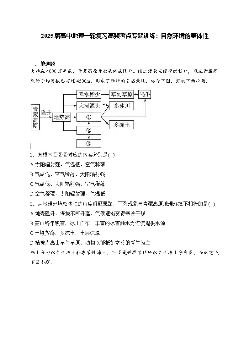 2025届高中地理一轮复习基础知识专题练: 自然环境的整体性第1页