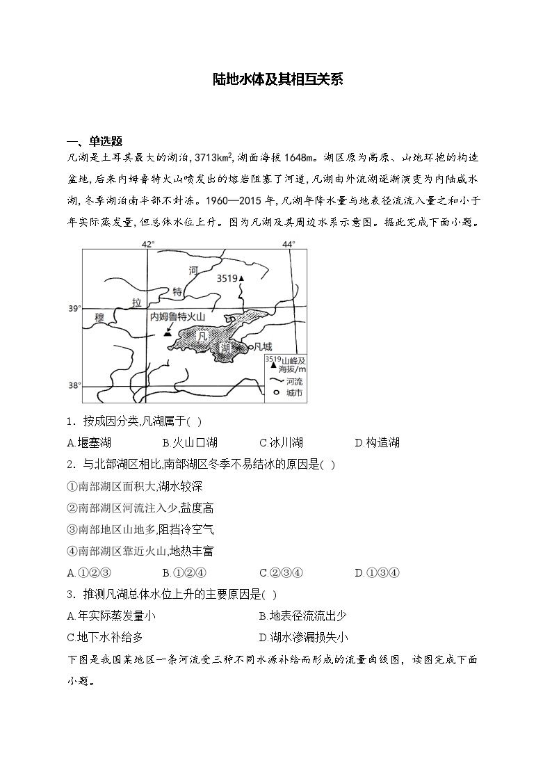 2025届高中地理一轮复习基础知识专题练： 陆地水体及其相互关系