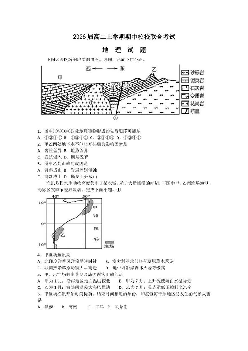 四川省眉山市东坡区校校联合2024~2025学年高二(上)期中地理试卷(含答案)第1页