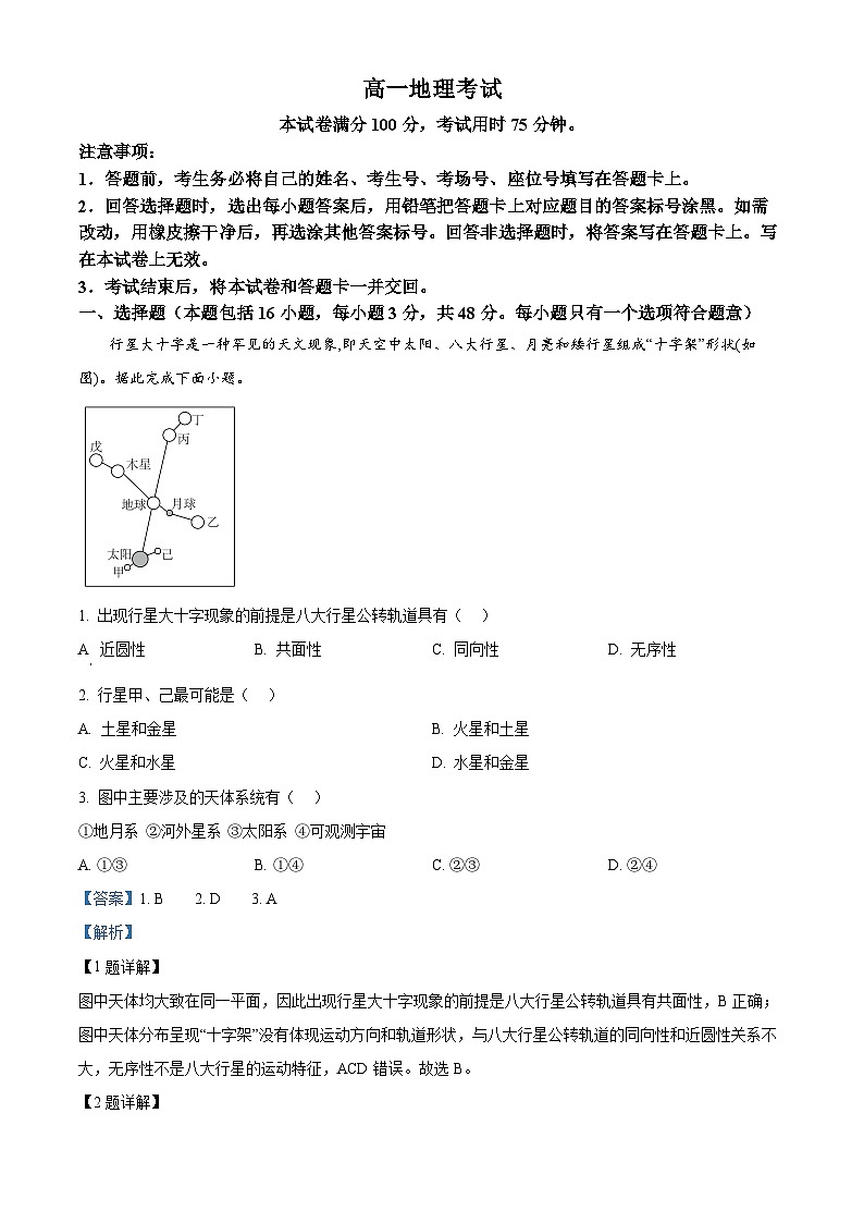 陕西省名校联盟2024-2025学年高一上学期期中联合质量检测地理试题(解析版)第1页