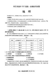 2024～2025学年四川省内江市高三(上)第一次模拟考试地理试卷(含答案)