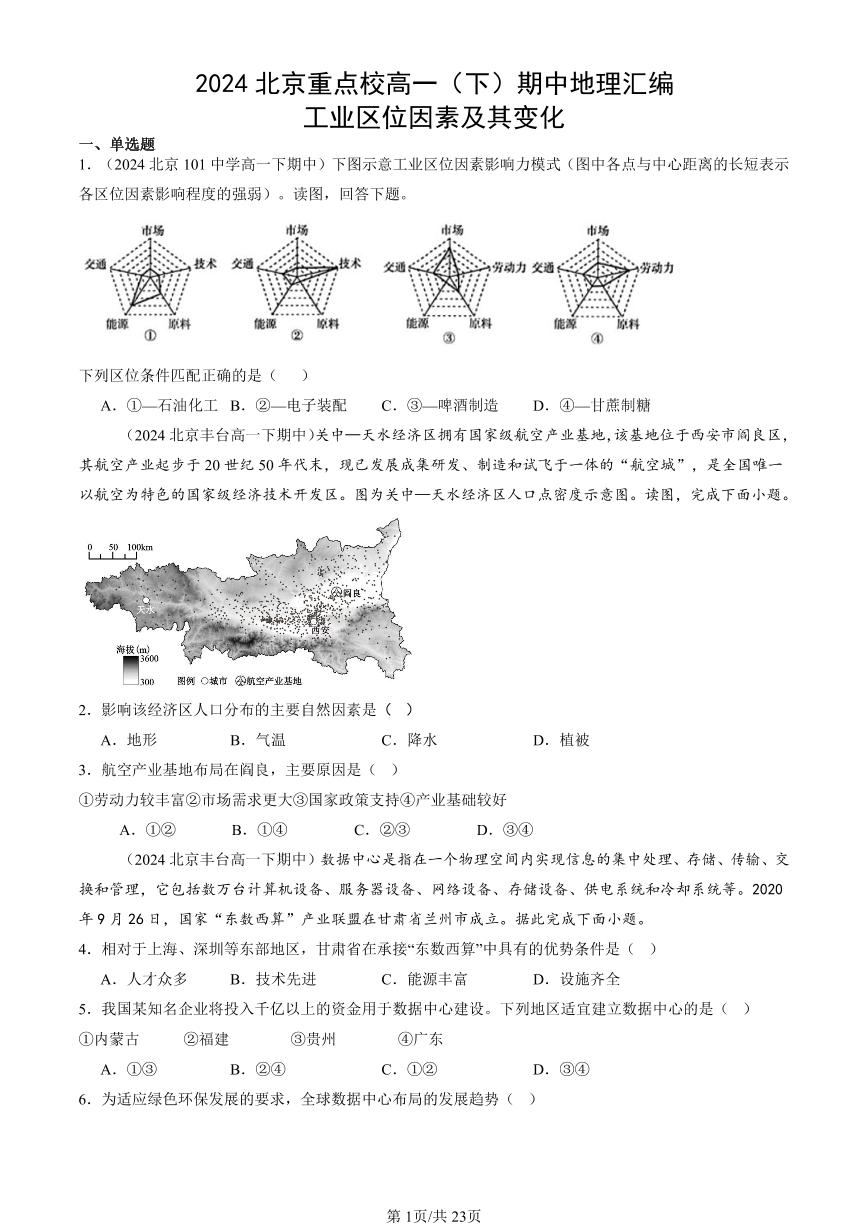 2024北京重点校高一（下）期中真题地理汇编：工业区位因素及其变化