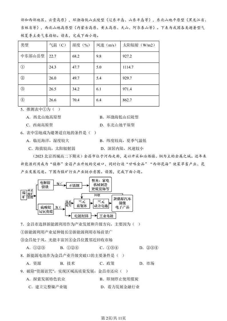2022-2024北京重点校高二(下)期末真题地理汇编:区域发展的自然环境基础第2页