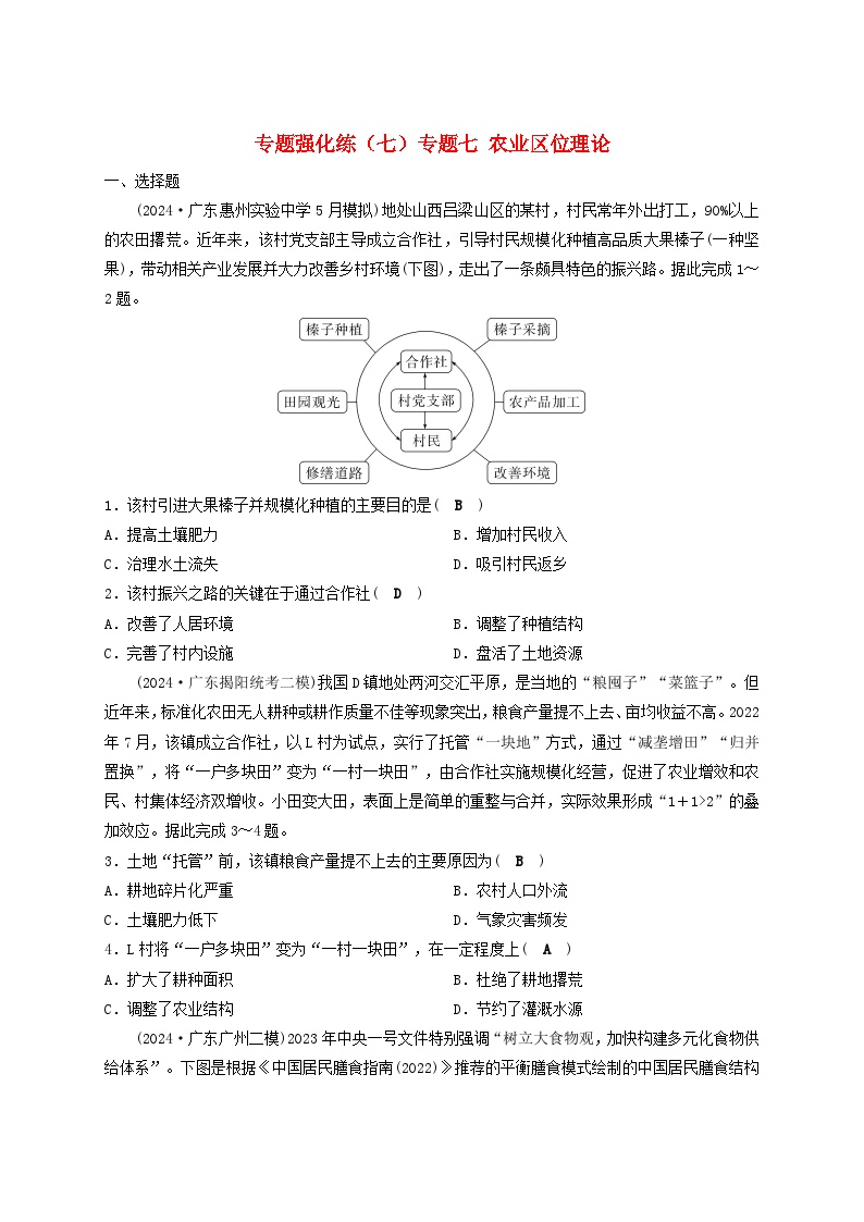 2025届高考地理二轮专题复习与测试专题强化练七专题七农业区位理论