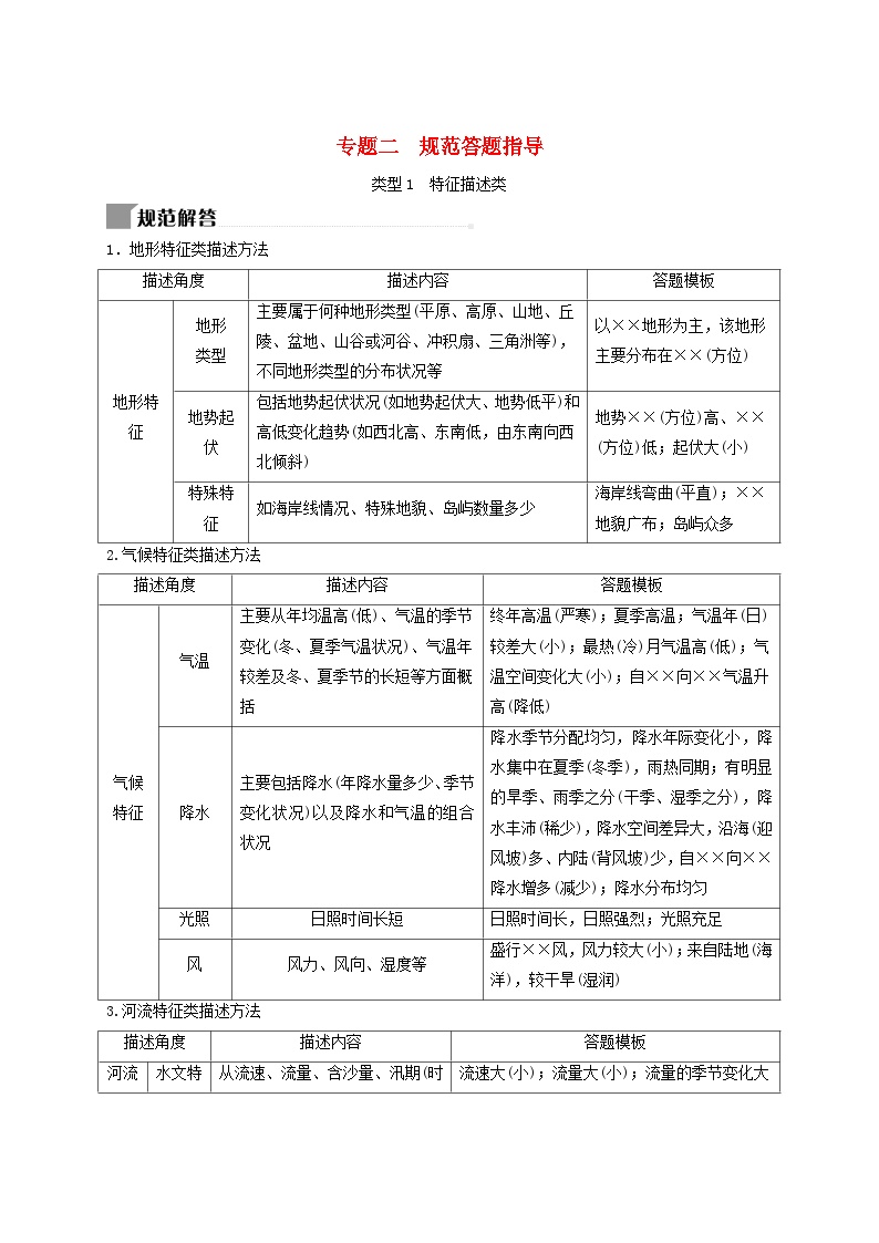 2025届高考地理二轮专题复习与测试第二部分提能篇专题二规范答题指导