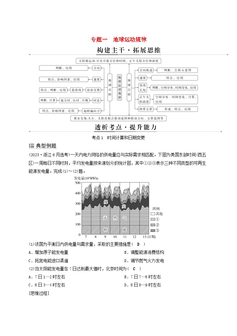 2025届高考地理二轮专题复习与测试第一部分专题篇专题一地球运动规律