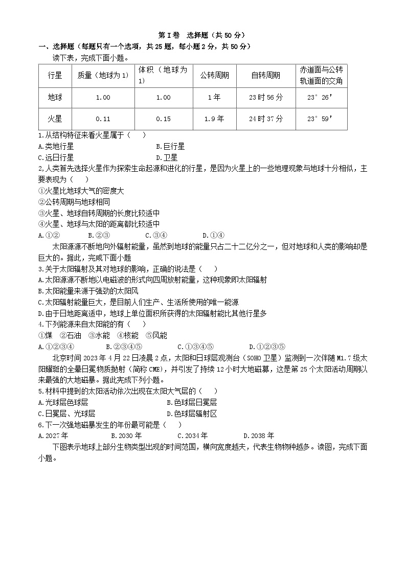 天津市滨海新区2023_2024学年高一地理上学期期中试题