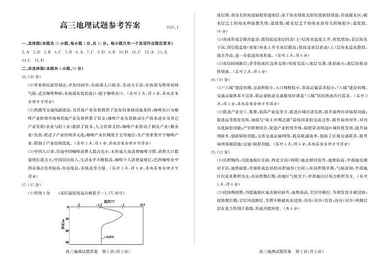山东省滨州市2024-2025学年高三上学期1月期末考试地理答案第1页