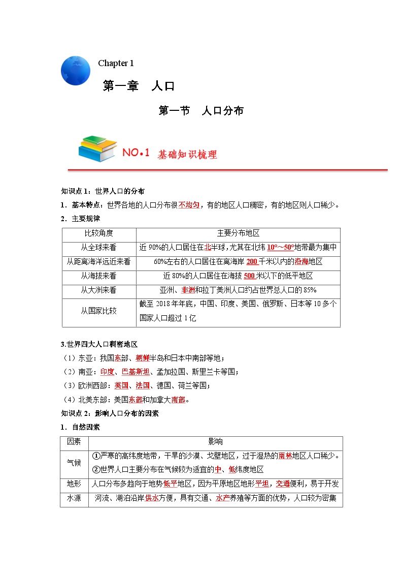 【人教版必修2】高中地理知识总结（教师版+学生版）