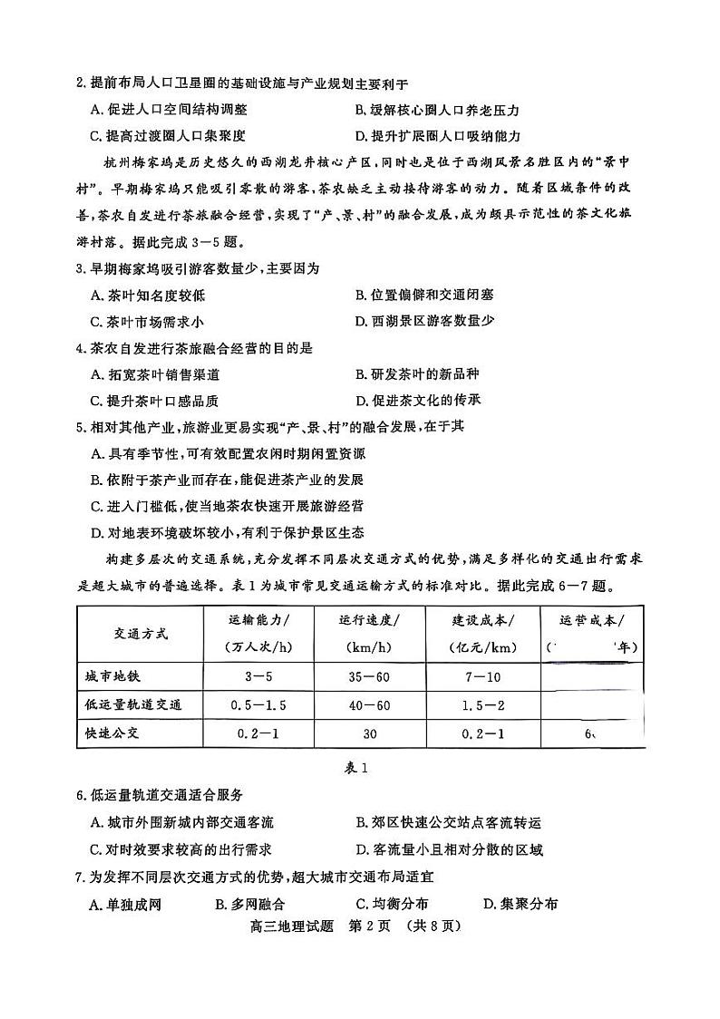 山东省济南2025届高三上学期期末质量检测-地理试卷+答案第2页