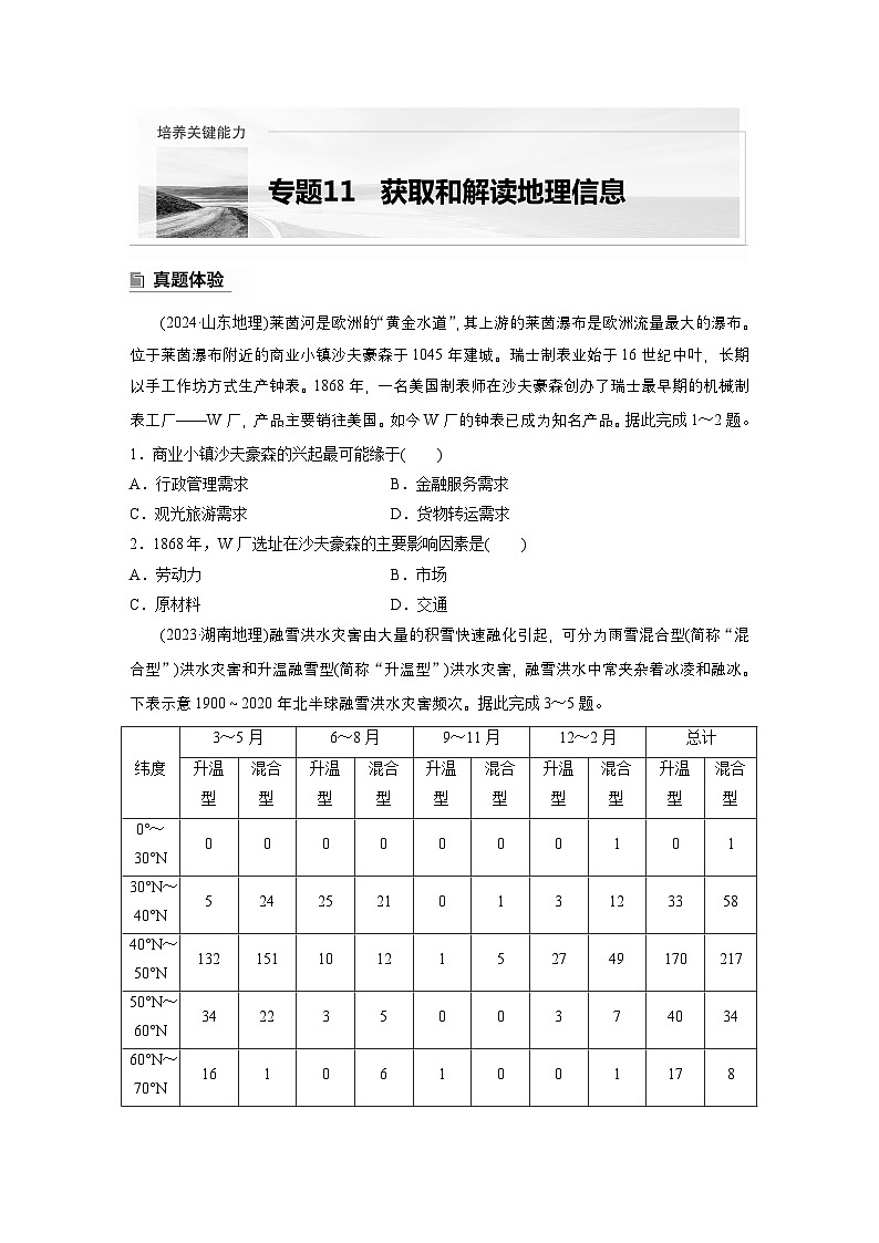 第二部分 专题11 获取和解读地理信息--2025年高考地理大二轮专题复习(学生版)第1页