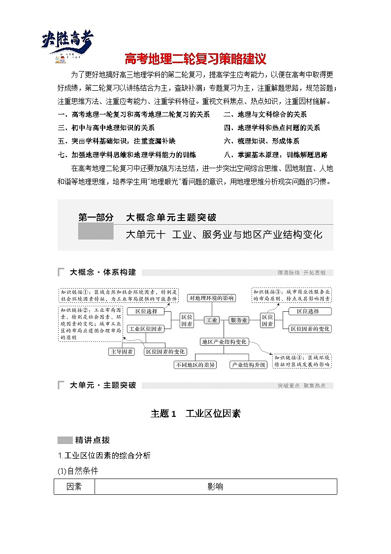 第一部分 大单元十 工业、服务业与地区产业结构变化 --2025年高考地理大二轮专题复习题库(讲练)第1页