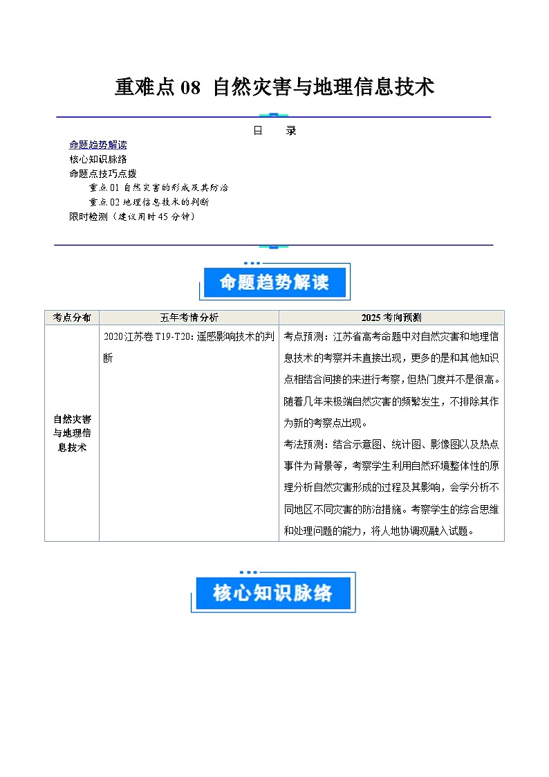 重难点08自然灾害与地理信息技术-2025年高考地理 热点 重点 难点 专练(江苏专用)(原卷版)第1页